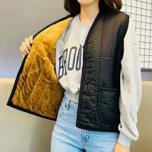 [콩심팥심]기본핏 베이직 조끼 안감 퍼 겨울 조끼 방한용 이너 브이넥베스트 할머니조끼 여성니트조끼