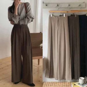 F/W 가을 주름 통바지 3color 밴딩 와이드 핀탁 슬랙스