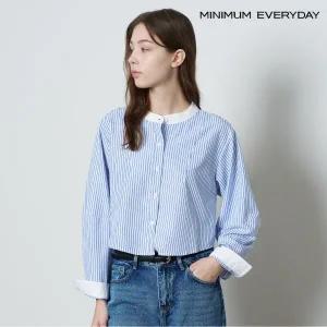 [미니멈][미니멈 에브리데이]배색 스트라이프 크롭 긴팔 블라우스 (EB3BA049D)