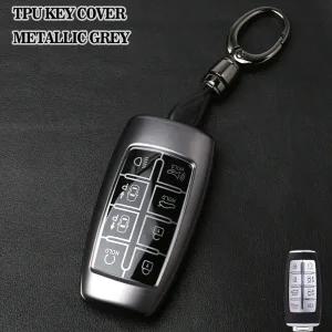 제네시스 열쇠 고리 커버 열쇠 고리 소프트 TPU 자동차 키 케이스 현대 GV80 GV90 G70 G80 G90 GV70 8 버튼