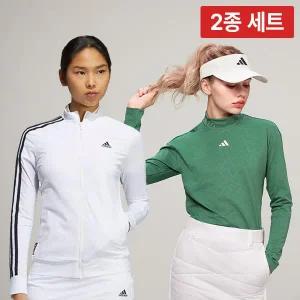 [아디다스골프]아디다스 SO 여성 자카드 긴팔티셔츠+여성 프라임블루 삼선 골프 자켓 세트