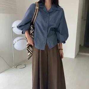 나나 카라 셔츠 오피스 결혼식 남방 퍼프 벌룬 7부 와플 하객룩 간절기 가을 40대 여자