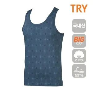TRY 남자 면100 남성 민소매 나염런닝셔츠1매진회색
