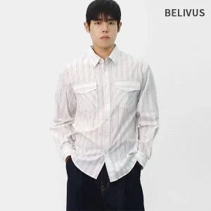 빌리버스 남자 셔츠 자켓 가을 환절기 스트라이프 오버핏 남방 BOP174