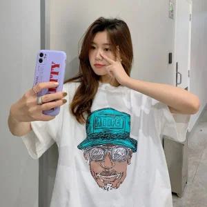 여름 시원한 여자 반팔 민트모자맨 면 반팔티 티셔츠 여자박스티