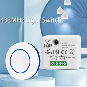 433MHz 무선 리모컨 조명 스위치 220V 110V 10A 릴레이 컨트롤러 미니 소형 원형 버튼 벽면 패널 LED