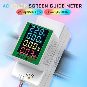 AC50-300V 100A 단상 Din 레일 전기 전력 에너지 미터 와트 Kwh 모니터 컬러 LCD 디지털 전류계 전압계