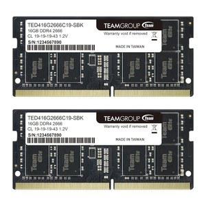 TEAMGROUP 엘리트 DDR4 32GB 키트(2 x 16GB) 2666MHz PC4-21300 CL19 버퍼링 없음 ECC 1.2V SODIMM 260핀 노트북 PC 컴퓨터 메모리 모듈 램 업그레이드 - TED432G2666C19DC-S01