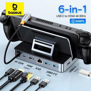 Nintend 스위치 유형 C-HDMI 4K@60Hz RJ45 기가비트 PD 100W C USB 3.0 허브용 스팀 데크용 Baseus 도킹 스테이션