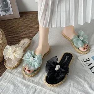 데일리 기본 낮은굽 슬리퍼 편한 모던 진주리본 여성 여자슬리퍼 털슬리퍼 실내슬리퍼