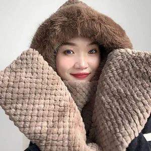 [콩심팥심]일체형 머플러 후드 브라운 후드머플러