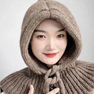 [콩심팥심]방한 후드넥 워머 브라운 여성넥워머 여자겨울코디