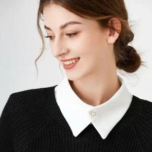 레이어드 디자인 이너 쉬폰 카라 목걸이형 진주 단추 티셔츠 반목 터틀넥 페이크풀오버