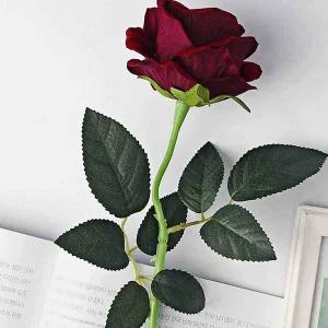 벨벳 장미 한송이 와인 조화소품 벨벳장미꽃조화