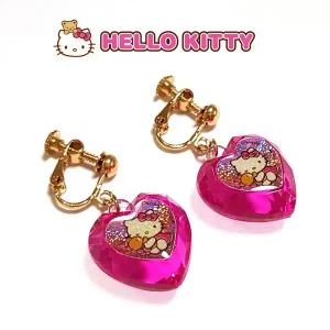 [콩심팥심]키티 하트보석 안뚫은 귀걸이 진핑크