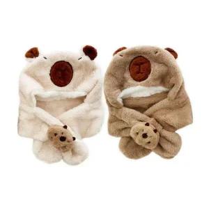 [콩심팥심](가디언블루) 카피바라 모자목도리 (털모자+넥워머)