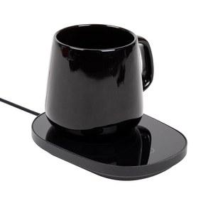마인드 리더 커피 워머 및 머그 세트, 티컵 워머, 액세서리, 책상, USB 코드, 6.5인치 L x 4.75인치 W 1인치 H, 2개, 블랙