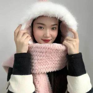 [콩심팥심]후드 코지데잇 핑크 머플러 후드숄머플러 후드머플러