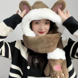 [콩심팥심]일체형 브라운 머플러 후드 후드숄머플러
