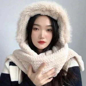 [콩심팥심]머플러 코지데잇 후드 베이지 후드숄머플러