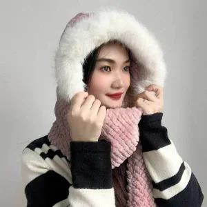 [콩심팥심]머플러 일체형 핑크 후드 후드숄머플러