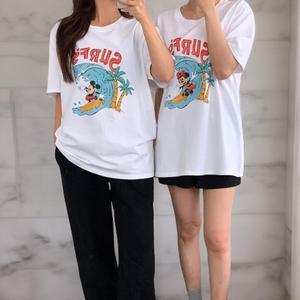 [다잇템] 여자 라운드 나염 쁘띠 세미시스루 티셔츠
