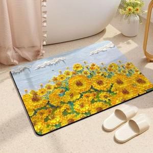 화사한 해바라기 규조토 발매트 60X40cm 욕실 화장실 매트