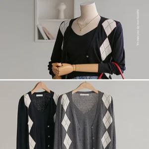 [잇수다LAB] 볼브 아가일 가디건 & 니트 나시 SET