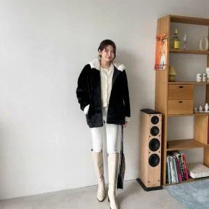 아트박스/신상오픈런 뮤카이 숏자켓 하프 럭셔리 여성 퍼후드 배색무스탕