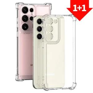 1+1 갤럭시 S25 FE 엣지 울트라 플러스 방탄 범퍼 카메라 보호 풀커버 투명 젤리 케이스