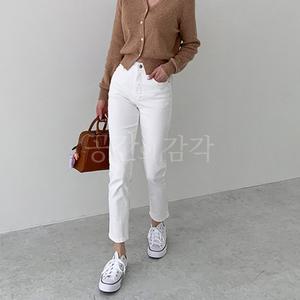 여자 9부 일자 면바지 스트레이트 팬츠 히든밴딩 화이트 블랙 코튼 봄 여름 가을