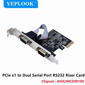 PCI-E 1x  2 포트 직렬 포트 RS232 DB9 COM Male 어댑터 라이저 카드 RS232 RS485 및 RS422 모드 칩 AX9910