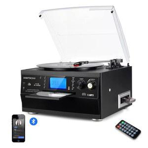 스테레오 스피커, CD, 카세트, 라디오, Auxin 및 USB/SD 인코딩, 리모컨, 오디오 음악 플레이어가 내장된 DIGITNOW 블루투스 레코드 플레이어 턴테이블, LP 바이닐에서 MP3로 변환기 사용 가능