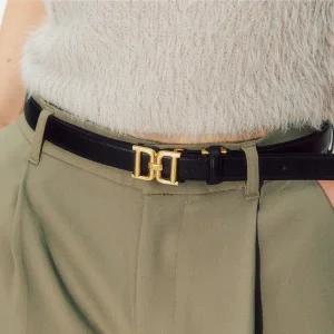 [닥스](강남점)DBBE5F097BK [25FW][여성벨트][DD Symbol] 블랙 DD메탈릭 골드 버클 소가죽 후크 여성벨트