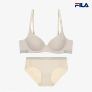 [휠라언더웨어] 폴리 스파크 아웃밴드 브라 드로즈 세트 라이트베이지 (FI4BA