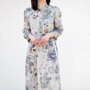 [롯데백화점]비꼴리끄 린넨 프린트 라운드카라 칠부 원피스 B252WO3260