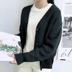 여성 여자 브이넥 가디건 긴팔 데일리 캐주얼 러블리 아우터 단추 버튼 포인트 패턴 간절기 봄 가을 이너