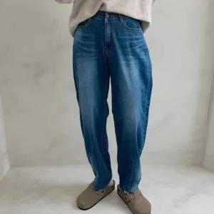 여성 빅사이즈 와이드 컷 배기핏 스판 진