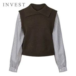 [인베스트] 와이드 카라 셔츠 배색 니트_IN5W1KT2041
