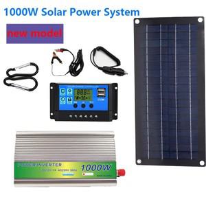 1000W 태양 광 발전 시스템 전지 패널 키트 12V  220V 10A 60A 컨트롤러 가정용 자동차 캠핑 백업 충전기