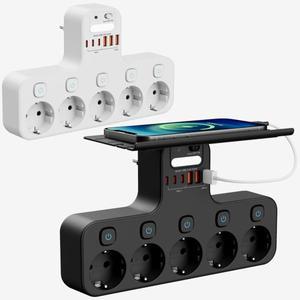 4000W 유럽 표준 콘센트 벽걸이형 스마트  조명 독립 스위치 EU 플러그 멀티탭 USB C 포트 충전 기능 포함