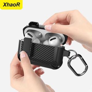 Airpods Pro 2 케이스 용 보안 잠금 커버 4 3 충격 방지 상자 키 체인 고급 탄소 섬유 스위치 이어폰