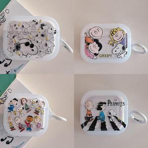 큐트 만화 스누피 찰리 브라운 이어폰 케이스 Airpods 4 1 2 3 Pro 무선 블루투스 헤드셋 보호 TPU 커버
