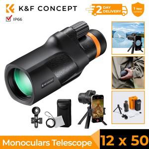 K&F Concept 12X50 단안 망원경 IP66 방수 HD BAK4 조류 관찰 사냥 여행 전화 홀더 삼각대