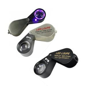 포켓 미니 금속 주얼리 루페, LED UV 라이트, 보석 스탬프, 다이아몬드 확대경, 21mm 삼중 광학 렌즈, 10X,