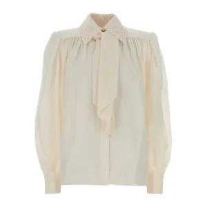 타이 넥 퍼프 숄더 크레이프 블라우스 CH25WHT75005 107