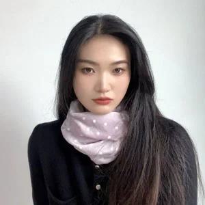 [콩심팥심]벨벳 도트 보온 넥워머 겨울 방한 멀티스카프 퍼플