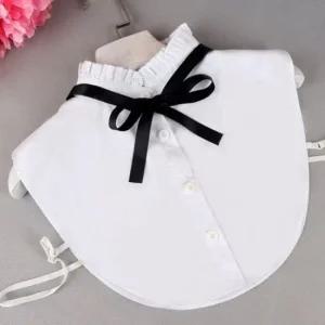 리본 베이직 러플넥 페이크 카라 올데이 포인트 레이 블라우레이어드카라