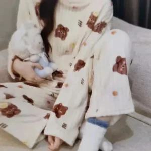 고품질 원피스잠옷 수면잠옷 커플잠옷 곰돌이 홈웨어 파 (WFK738B)