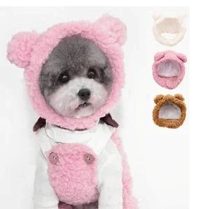 반려동물 고양이 강아지 곰돌이귀 겨울 뽀글이모자